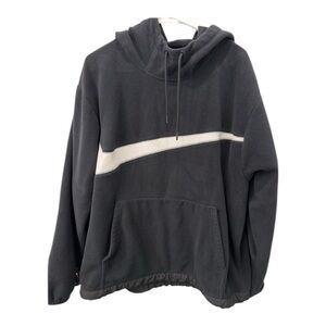Nike Men's Black Hoodie with White Swoosh Thick Fleece XL